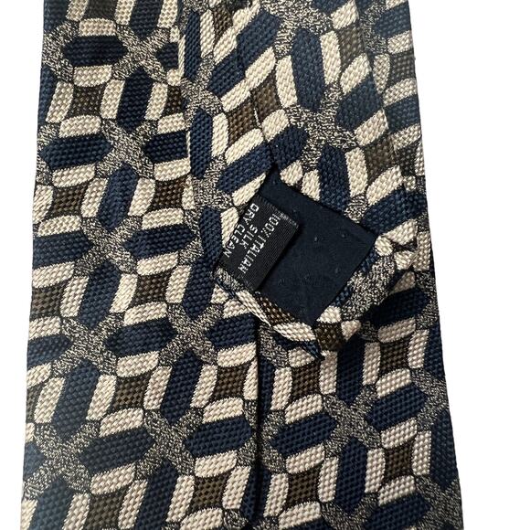 Coach Navy Blue Green Tan Geometric Pattern 100% Silk Neck Tie - Picture 5 of 7